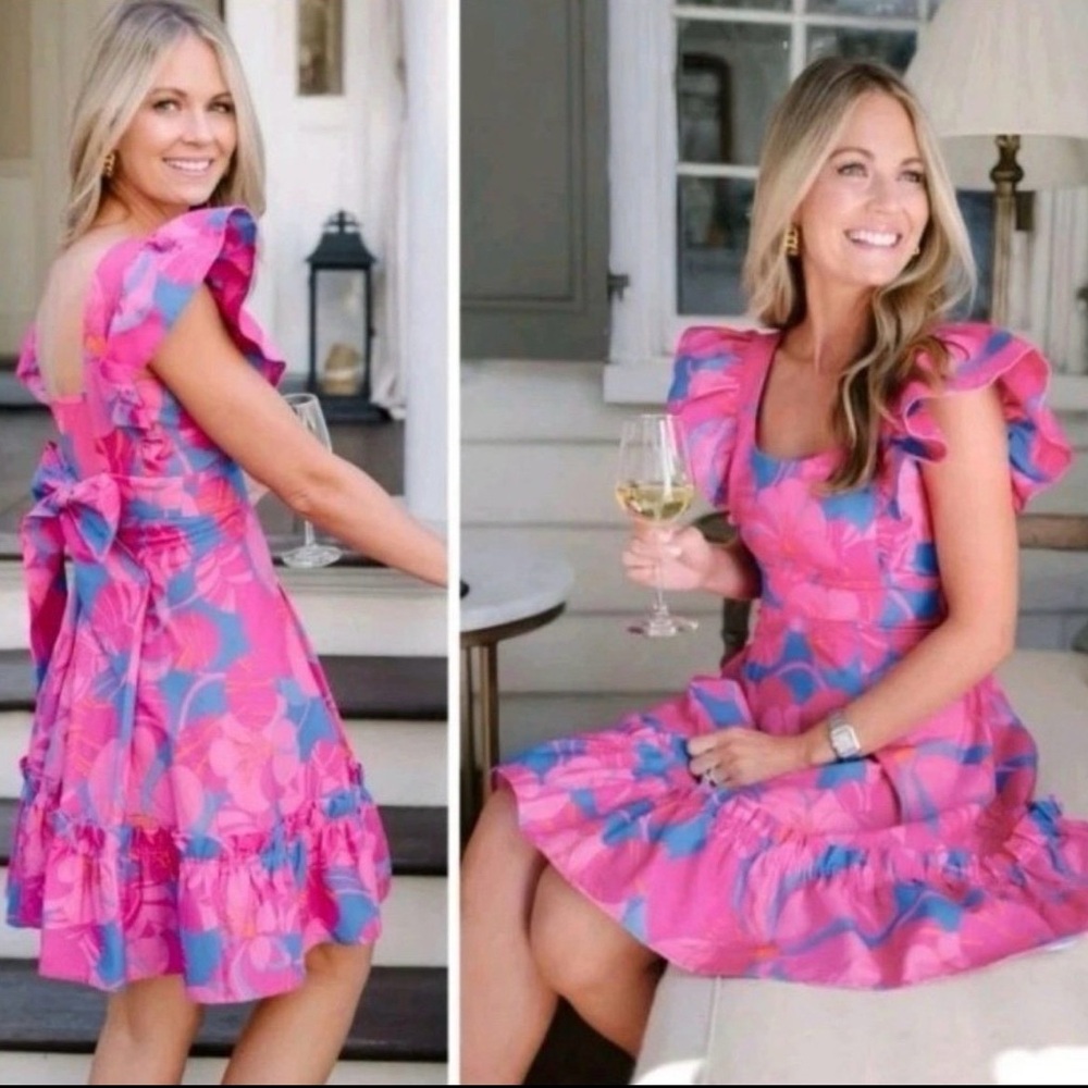 Vibrant Pink and Blue Floral Dress